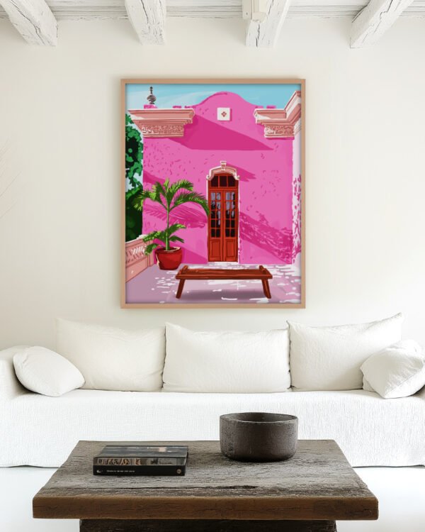 Shop Pink buildings architecture places Art Print, Canvas Print, commercial digital license, instant download printable - available at 83oranges.com by artist Uma Gokhale India