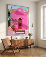 Shop Pink buildings architecture places Art Print, Canvas Print, commercial digital license, instant download printable - available at 83oranges.com by artist Uma Gokhale India