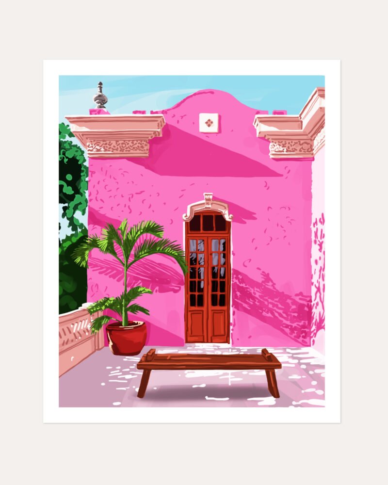 Shop Pink buildings architecture places Art Print, Canvas Print, commercial digital license, instant download printable - available at 83oranges.com by artist Uma Gokhale India