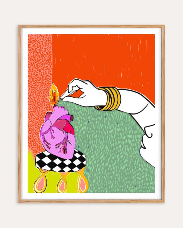 Shop Set my heart on fire bold love break ups relationships passion art print, canvas print, digital commercial license, instant digital download printable by Uma Gokhale 83 Oranges India