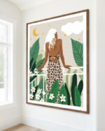 Colorful figurative contemporary wall art print title 'Trust The Wait' framed in a minimalist interior
