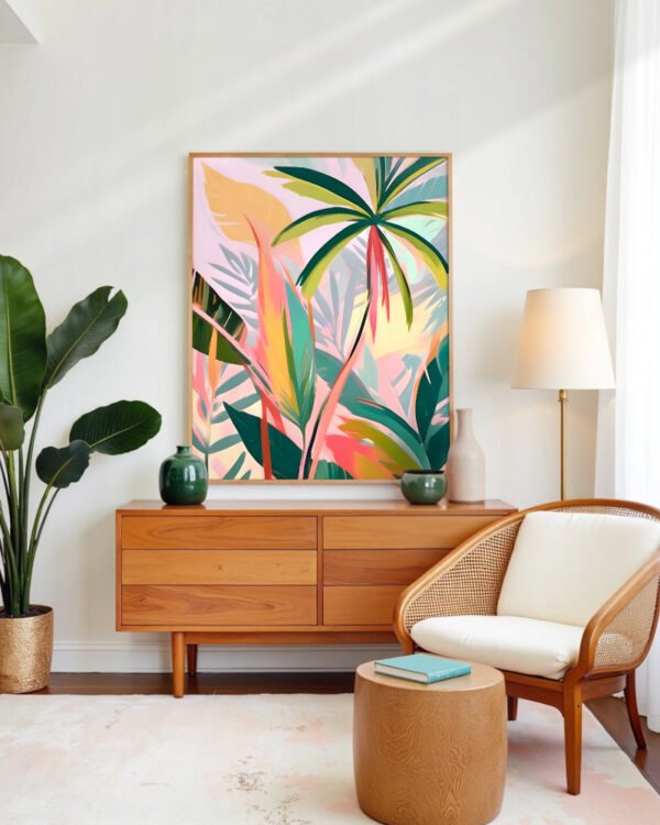 Shop Tropical Jewels Nature botanical Jungle Pastel Palm Art Print, Canvas Print, Commercial digital license & Instant download printable - available at 83oranges.com by artist Uma Gokhale India