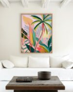 Shop Tropical Jewels Nature botanical Jungle Pastel Palm Art Print, Canvas Print, Commercial digital license & Instant download printable - available at 83oranges.com by artist Uma Gokhale India