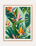 Shop Tropical bird of paradise botanical nature jungle plants floral Art Print, Canvas Print, Commercial Digital License & Instant download printable- exclusively available at 83oranges.com by artist Uma Gokhale India