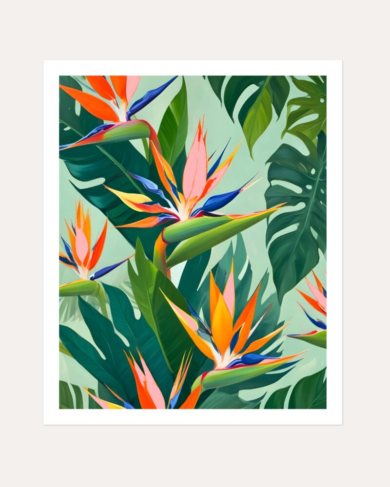 Shop Tropical bird of paradise botanical nature jungle plants floral Art Print, Canvas Print, Commercial Digital License & Instant download printable- exclusively available at 83oranges.com by artist Uma Gokhale India