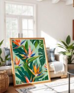 Shop Tropical bird of paradise botanical nature jungle plants floral Art Print, Canvas Print, Commercial Digital License & Instant download printable- exclusively available at 83oranges.com by artist Uma Gokhale India