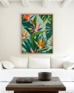 Shop Tropical bird of paradise botanical nature jungle plants floral Art Print, Canvas Print, Commercial Digital License & Instant download printable- exclusively available at 83oranges.com by artist Uma Gokhale India
