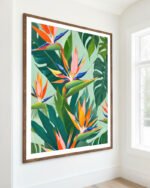 Shop Tropical bird of paradise botanical nature jungle plants floral Art Print, Canvas Print, Commercial Digital License & Instant download printable- exclusively available at 83oranges.com by artist Uma Gokhale India
