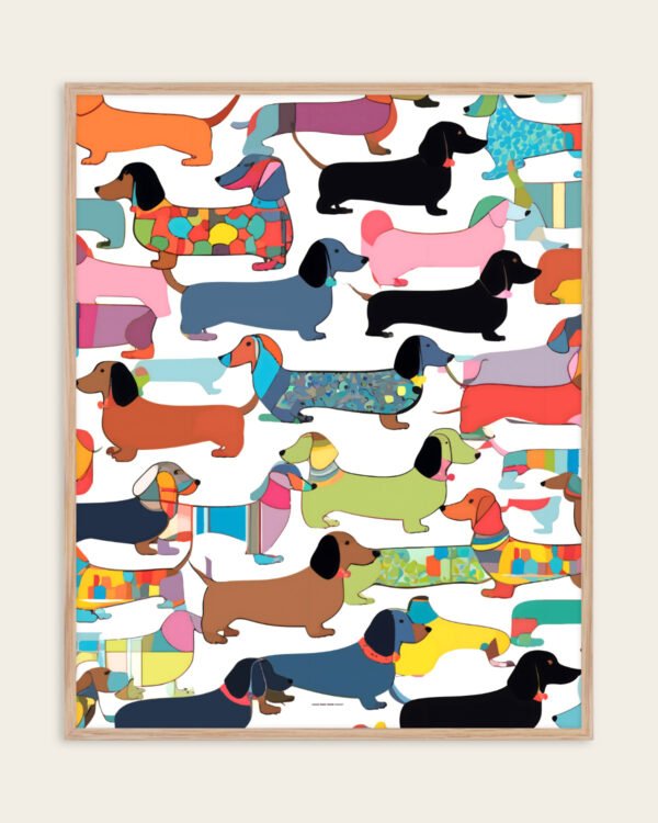 Shop Dachshunds dog pattern cute pets animals Art Print, Canvas Print, Commercial digital license & Instant download printable - available at 83oranges.com by artist Uma Gokhale India