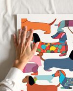 Shop Dachshunds dog pattern cute pets animals Art Print, Canvas Print, Commercial digital license & Instant download printable - available at 83oranges.com by artist Uma Gokhale India
