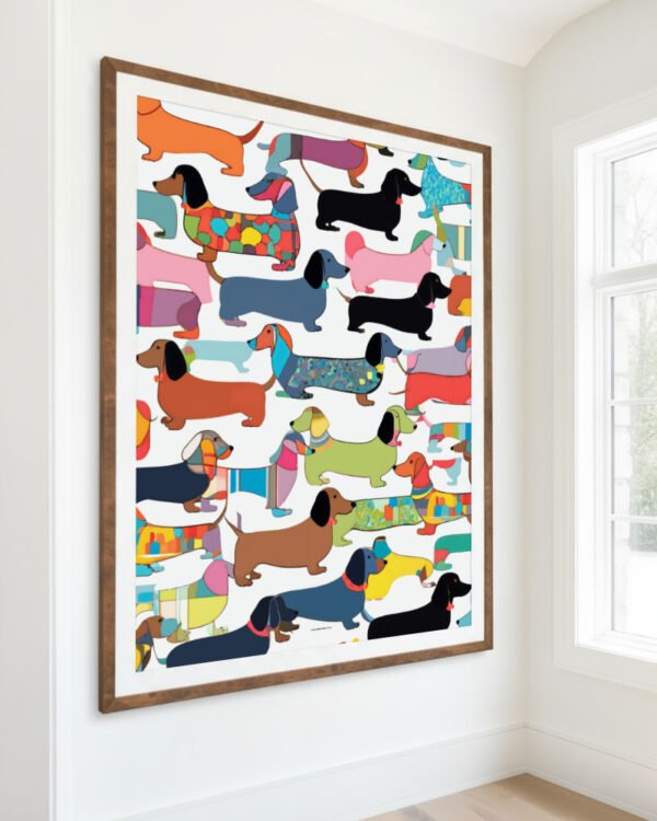 Shop Dachshunds dog pattern cute pets animals Art Print, Canvas Print, Commercial digital license & Instant download printable - available at 83oranges.com by artist Uma Gokhale India