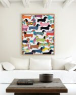 Shop Dachshunds dog pattern cute pets animals Art Print, Canvas Print, Commercial digital license & Instant download printable - available at 83oranges.com by artist Uma Gokhale India