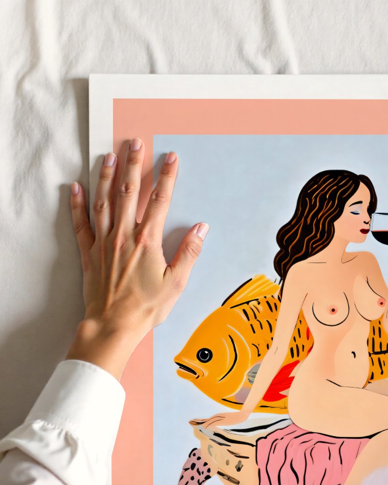 Shop Fishy Shenanigans nude whimsical Art Print, Canvas Print, Commercial digital license & Instant download printable - certified & available to order online at 83oranges.com by artist Uma Gokhale India Shop Fishy Shenanigans nude whimsical Art Print, Canvas Print, Commercial digital license & Instant download printable - certified & available to order online at 83oranges.com by artist Uma Gokhale India