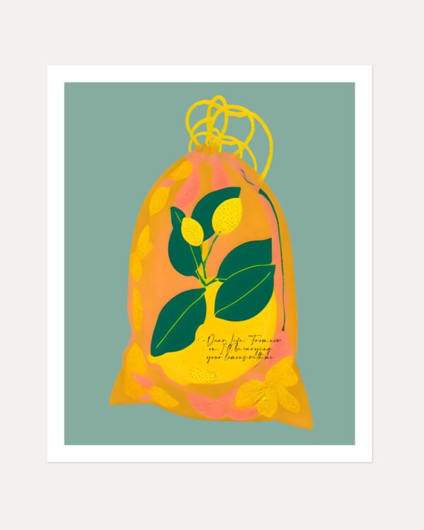 Shop life giving you lemons motivational quirky typography Art Print, Canvas Print, Commercial digital license & Instant download printable - exclusively available at 83oranges.com by artist Uma Gokhale India