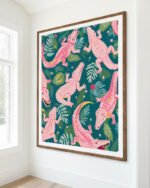 Shop Pink Crocodiles Wildlife Whimsical Quirky Adventure Art Print, Canvas Print, Commercial digital license & Instant download printable - available at 83oranges.com by artist Uma Gokhale India
