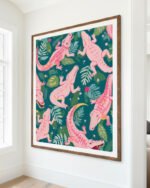 Shop Pink Crocodiles Wildlife Whimsical Quirky Adventure Art Print, Canvas Print, Commercial digital license & Instant download printable - available at 83oranges.com by artist Uma Gokhale India