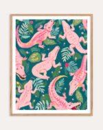 Shop Pink Crocodiles Wildlife Whimsical Quirky Adventure Art Print, Canvas Print, Commercial digital license & Instant download printable - available at 83oranges.com by artist Uma Gokhale India