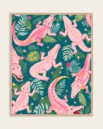 Shop Pink Crocodiles Wildlife Whimsical Quirky Adventure Art Print, Canvas Print, Commercial digital license & Instant download printable - available at 83oranges.com by artist Uma Gokhale India