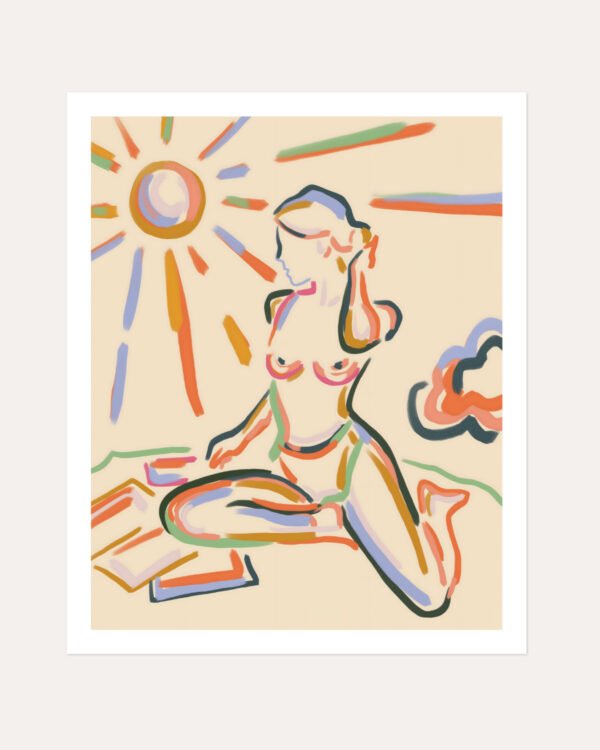 Shop Self Love Summer Bohemian eclectic line art drawing sketch Art Print, Canvas Print, Commercial digital license & Instant printable download - available at 83oranges.com by artist Uma Gokhale India