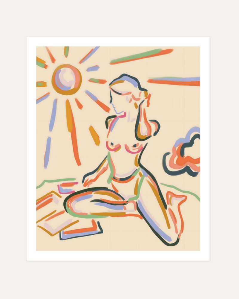 Shop Self Love Summer Bohemian eclectic line art drawing sketch Art Print, Canvas Print, Commercial digital license & Instant printable download - available at 83oranges.com by artist Uma Gokhale India