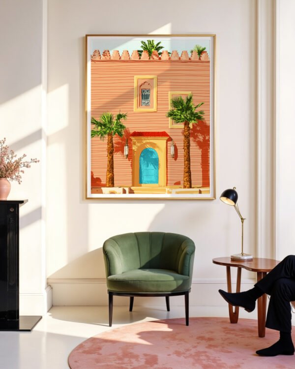 Shop The blue door architecture exotic tropical palm Art Print, Canvas Print, Commercial digital license & Instant download printable - available at 83oranges.com by artist Uma Gokhale India