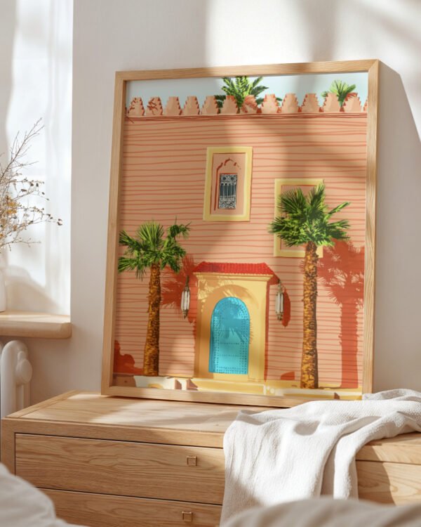 Shop The blue door architecture exotic tropical palm Art Print, Canvas Print, Commercial digital license & Instant download printable - available at 83oranges.com by artist Uma Gokhale India
