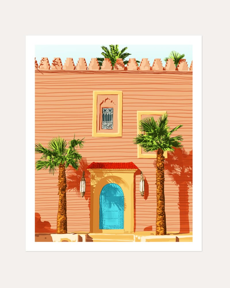 Shop The blue door architecture exotic tropical palm Art Print, Canvas Print, Commercial digital license & Instant download printable - available at 83oranges.com by artist Uma Gokhale India