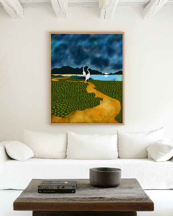 Shop Great egrets on honeymoon island landscape mountains Art Print, Canvas Print, commercial digital license, instant download printable - available at 83oranges.com by artist Uma Gokhale India