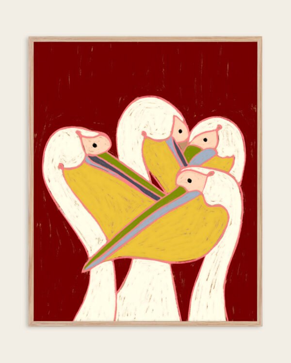 Shop Pelicans on the burgundy sky wildlife animals birds Art Print, Canvas Print, Commercial Digital License & Instant download printable- exclusively available at 83oranges.com by artist Uma Gokhale India