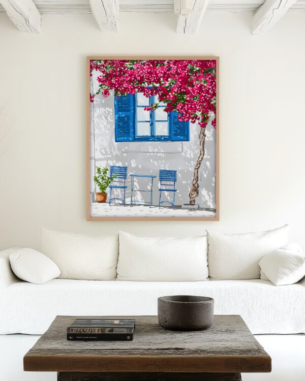 Shop Party of two Greece Santorini architecture travel couple love Art Print, Canvas Print, Commercial Digital License & Instant download printable- exclusively available at 83oranges.com by artist Uma Gokhale India