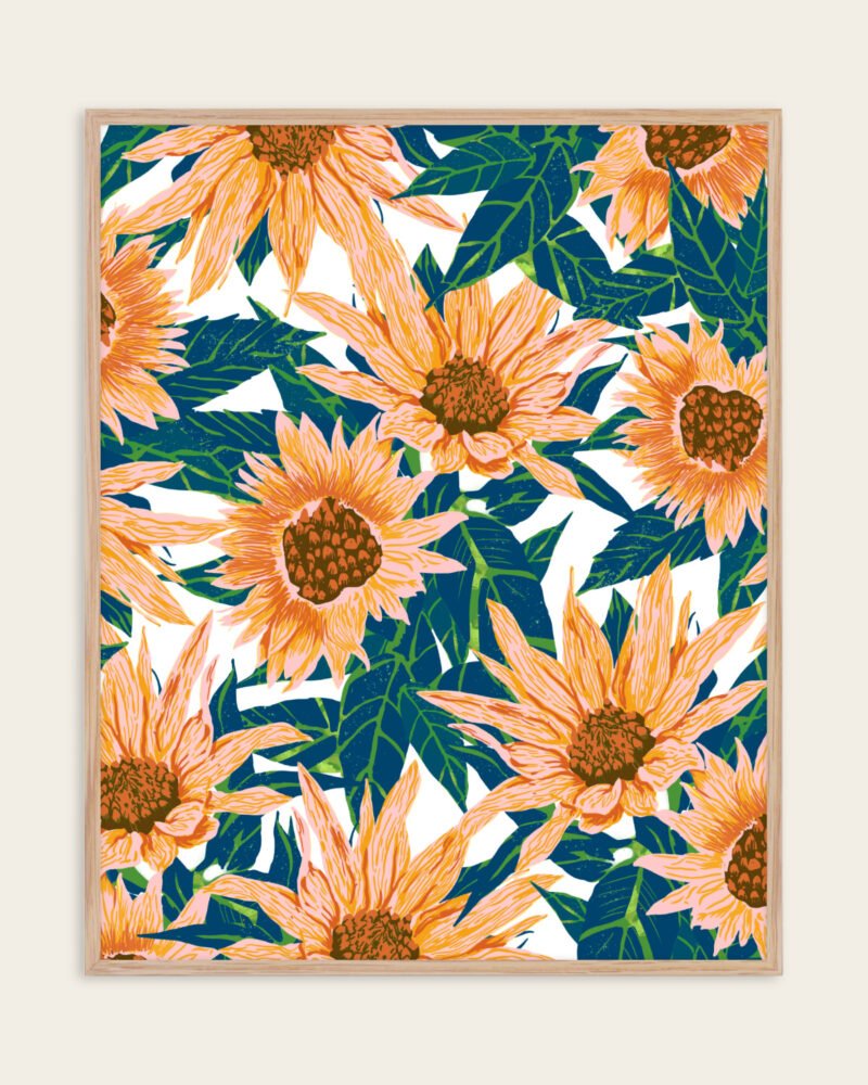 Shop Blush Sunflowers Art Print, Canvas Print, digital printable download - available at 83oranges.com by artist Uma Gokhale India
