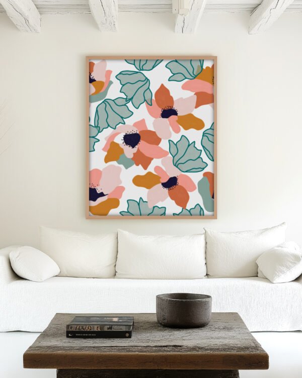 Shop Carmella floral botanical pastel Nordic garden abstract Art Print, Canvas Print, digital printable download - available at 83oranges.com by artist Uma Gokhale India