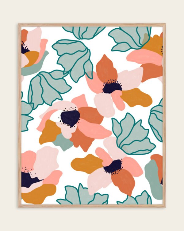 Shop Carmella floral botanical pastel Nordic garden abstract Art Print, Canvas Print, digital printable download - available at 83oranges.com by artist Uma Gokhale India