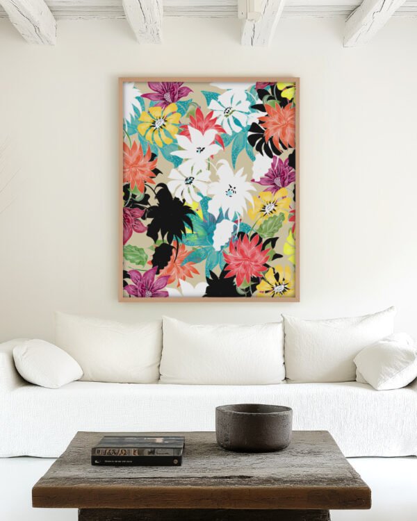 Shop Dalia Eclectic floral botanical Nordic garden abstract Art Print, Canvas Print, digital printable download - available at 83oranges.com by artist Uma Gokhale India