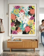 Shop Dalia Eclectic floral botanical Nordic garden abstract Art Print, Canvas Print, digital printable download - available at 83oranges.com by artist Uma Gokhale India