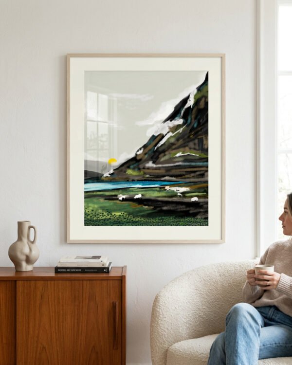 Shop Graze Countryside nature landscape mountains Art Print, Canvas Print, digital printable download - available at 83oranges.com by artist Uma Gokhale India