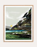 Shop Graze Countryside nature landscape mountains Art Print, Canvas Print, digital printable download - available at 83oranges.com by artist Uma Gokhale India