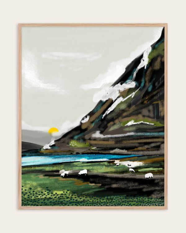 Shop Graze Countryside nature landscape mountains Art Print, Canvas Print, digital printable download - available at 83oranges.com by artist Uma Gokhale India