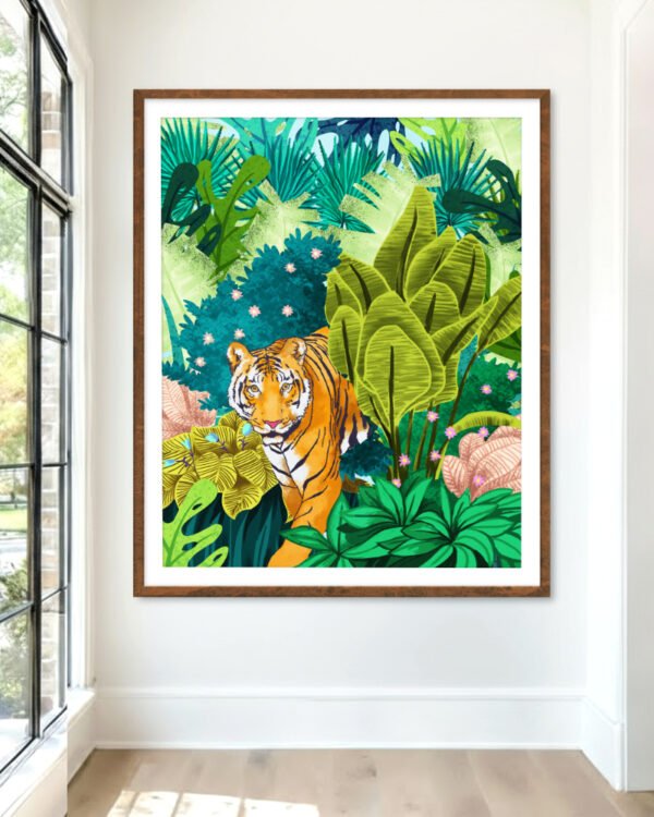 Shop jungle tiger wildlife forest small batch Art Print, Canvas Print, Commercial digital license & Instant download printable - exclusively available at 83oranges.com by artist Uma Gokhale India