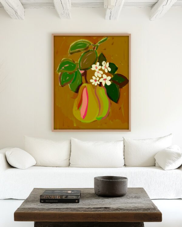 Shop Blossom & Harvest fruits botanical nature pears Art Print, Canvas Print, digital printable download - available at 83oranges.com by artist Uma Gokhale India