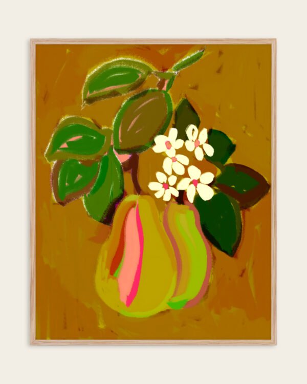 Shop Blossom & Harvest fruits botanical nature pears Art Print, Canvas Print, digital printable download - available at 83oranges.com by artist Uma Gokhale India