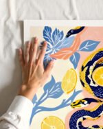 Shop Snakes & Lemons Art Print, Canvas Print, digital printable download - available at 83oranges.com by artist Uma Gokhale India