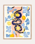 Shop Snakes & Lemons Art Print, Canvas Print, digital printable download - available at 83oranges.com by artist Uma Gokhale India