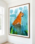 Shop Tiger Creek Forest Wildlife Art Print, Canvas Print - available at 83oranges.com by artist Uma Gokhale India