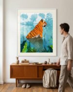 Shop Tiger Creek Forest Wildlife Art Print, Canvas Print - available at 83oranges.com by artist Uma Gokhale India