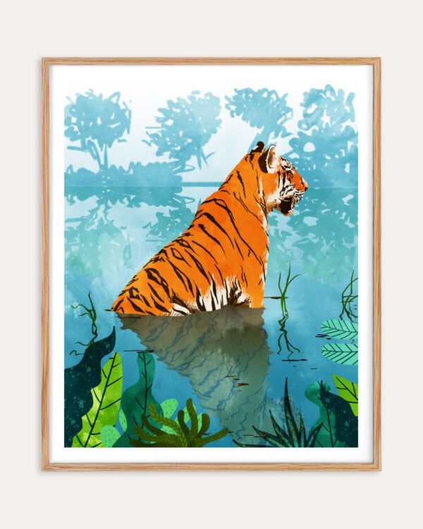 Shop Tiger Creek Forest Wildlife Art Print, Canvas Print - available at 83oranges.com by artist Uma Gokhale India