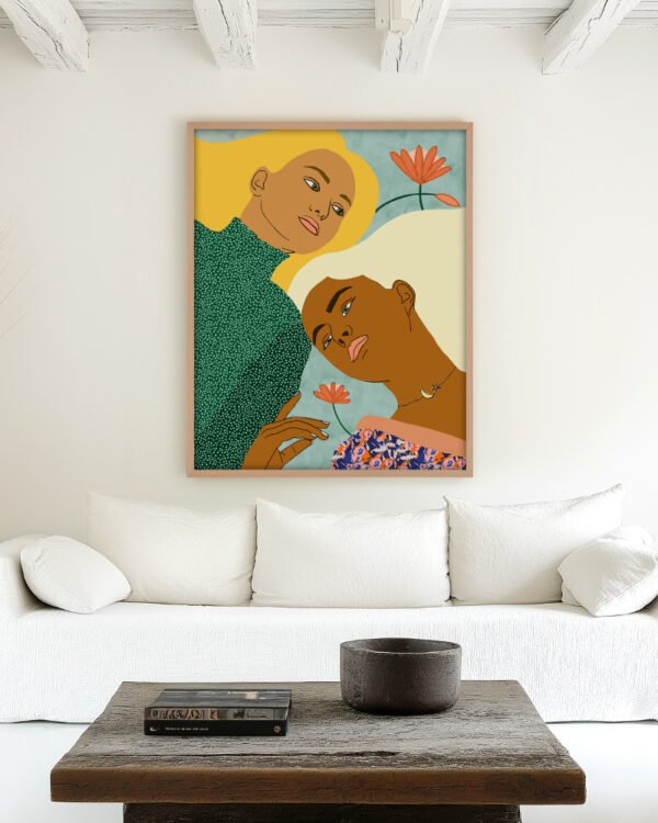 Shop Two soul one body soul sisters Art Print, Canvas Print - available at 83oranges.com by artist Uma Gokhale India