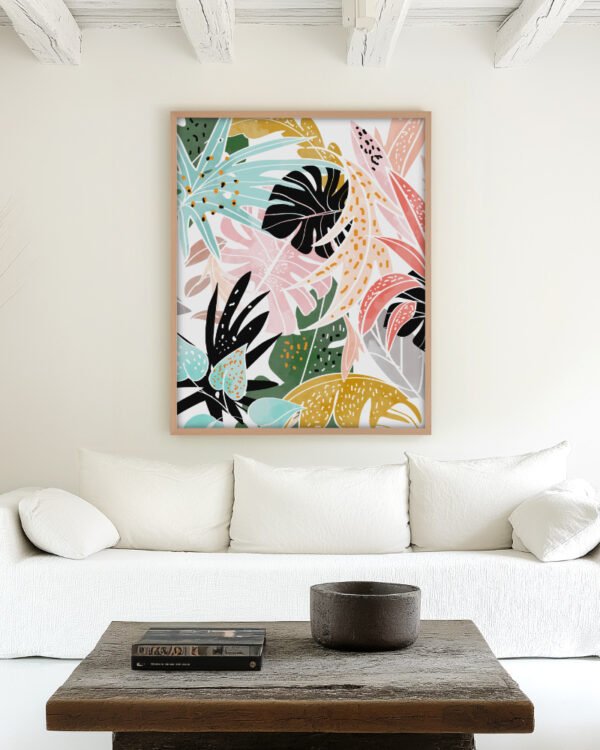 Shop tropical botanical jungle leaves Art Print, Canvas Print, digital printable download - available at 83oranges.com by artist Uma Gokhale India