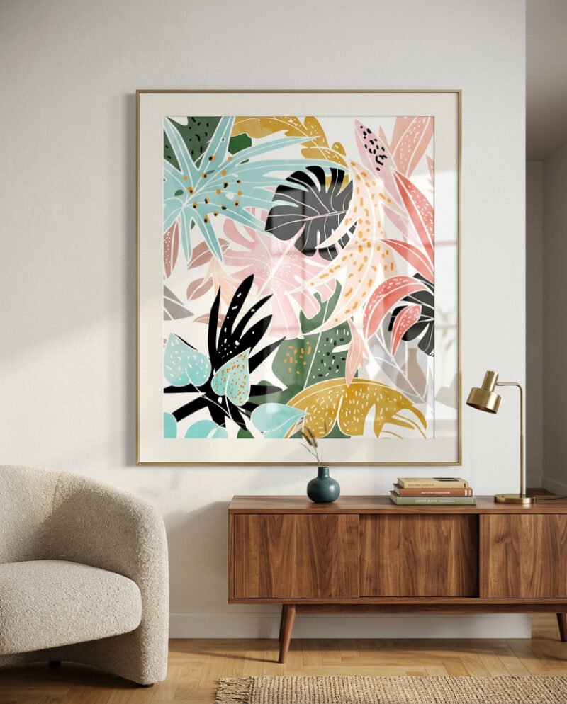 Shop tropical botanical jungle leaves Art Print, Canvas Print, digital printable download - available at 83oranges.com by artist Uma Gokhale India