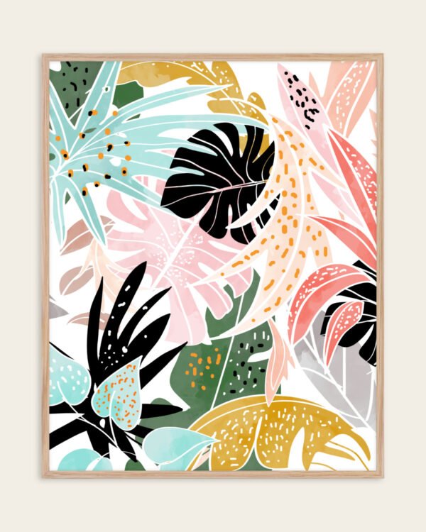 Shop tropical botanical jungle leaves Art Print, Canvas Print, digital printable download - available at 83oranges.com by artist Uma Gokhale India